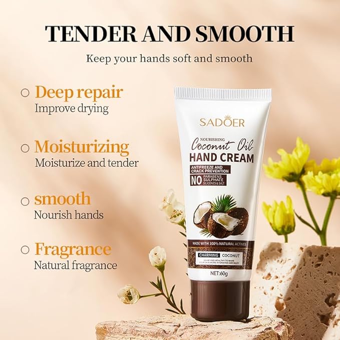 Gropse Coconut Hand Cream, Moisturizing Coconut Oil Hand Cream for Hands Aging Dry Cracked Hand Lotion for Women Men Provides Rich Moisture & Promotes Radiant Looking Skin -2.1oz