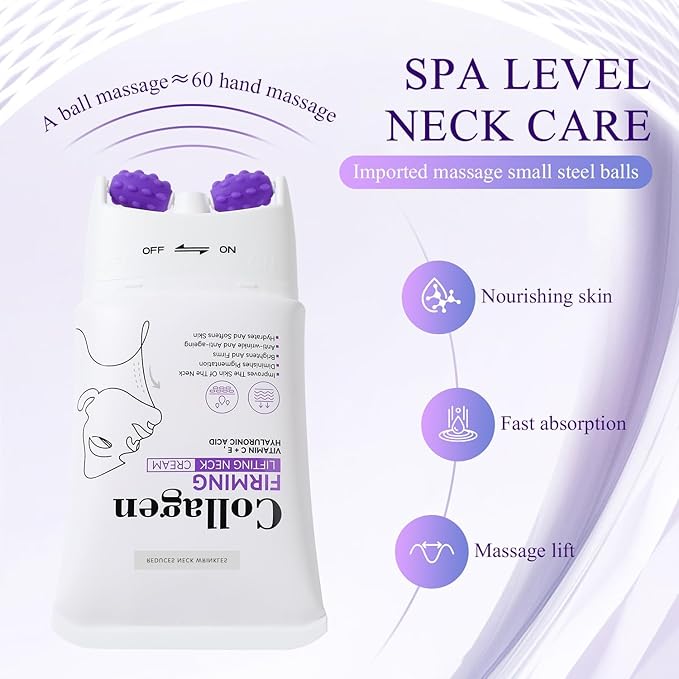 2Pcs Neck Collagen Cream with Roller,Lift Neck Firming Cream, for Tightening and Firming Sagging Skin, Moisturizing Body Cream Reduces the Look of Fine Lines and Wrinkles