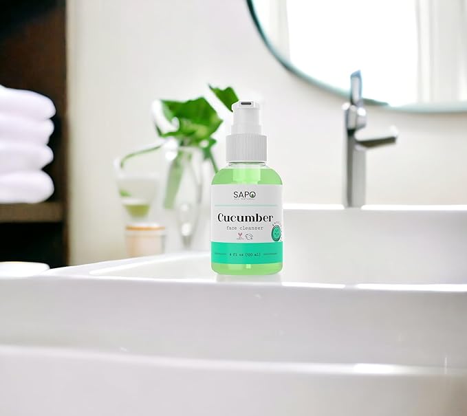 Cucumber Face Cleanser - Daily Gentle Gel Wash with Aloe, Coconut Oil, Neem & Vitamin C - Soothing, Brightening, Hydrating & Vegan for Dry, Sensitive, Oily or Acne Prone Skin - 4 oz