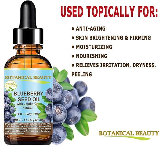 Botanical Beauty BLUEBERRY SEED OIL Virgin Unrefined Cold-Pressed Carrier Oil 0.5 Fl.oz.- 15 ml for Face, Dry Skin, Body, Hair, Nails, Anti-Aging Moisturizer