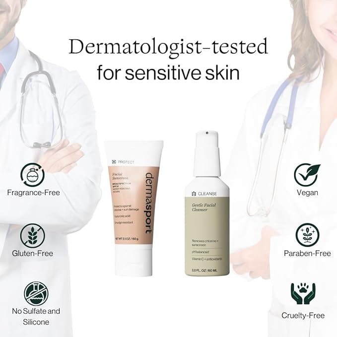 Dermasport Skin Care Set for Athletes: SPF 50 Sport Face Sunscreen & Gentle Facial Cleanser - Essential Duo for Pre and Post-Swim Protection & Nourishment, Designed for Smooth, Youthful Skin