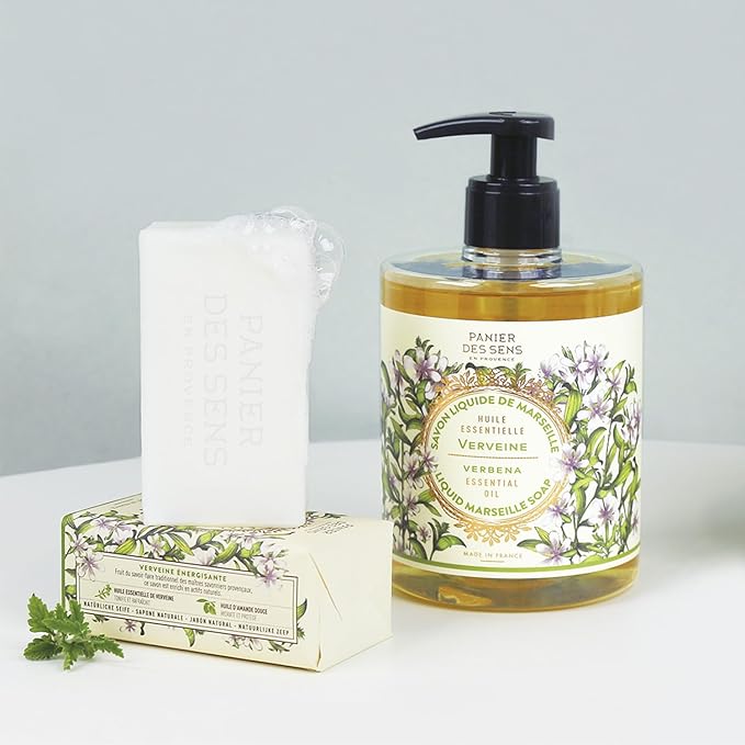 Panier des Sens - Verbena Bar Soap - Moisturizing Gentle Scented Soap Bar - Natural Soap with Sweet Almond - 97% Natural Ingredients Made in France - Vegan Friendly - Body & Hand Soap Bars 2x5.3 oz