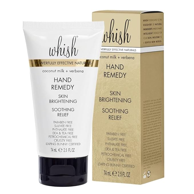 Whish Coconut Hand Remedy - Coconut Milk & Verbena, Organic Hand Cream with Glycolic Acid for Dry, Aging Hands, Exfoliating & Brightening, 2.5 Fl Oz