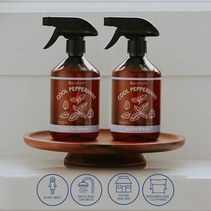 SpaRoom Cool Peppermint Linen Spray 2-Pack – Dual Bottle Essential Oil Mist for Bedding, Fabrics, and Rooms, Minty Refreshment for Sleep and Relaxation – 2 x 16.9 oz