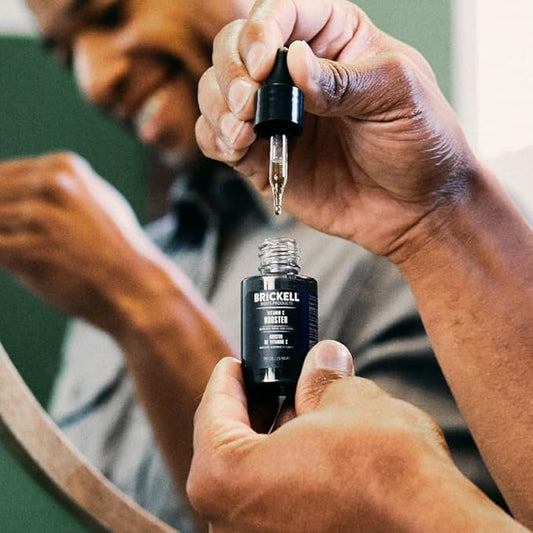 Brickell Men’s Vitamin C Booster Serum for Men, Natural and Organic Vitamin C Booster for Face to Ramp Up Collagen Production, Fight Wrinkles and Aging, 0.5 Ounce, Unscented (Unscented, 0.5 Ounce)