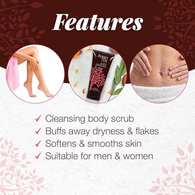 Body Drench Argan Oil Body Scrub for Women – Body Exfoliator Scrub & Deep Cleansing Skin Polish for Smooth Skin, Removes Dead Skin Cells, 6 fl oz