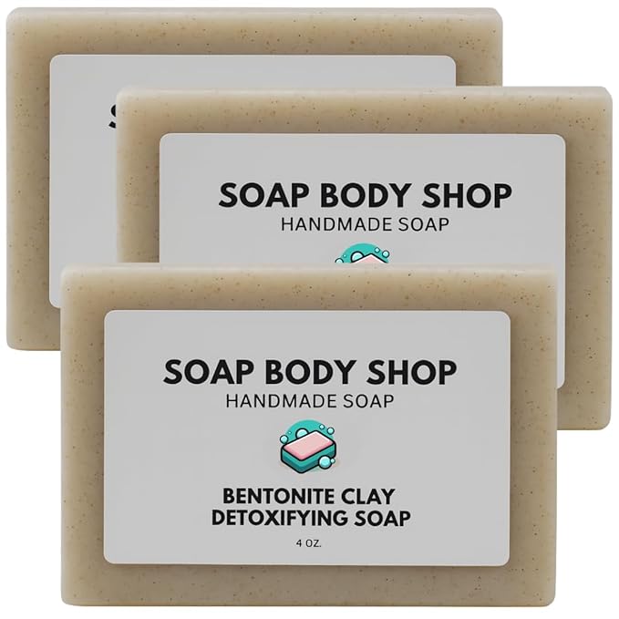 Bentonite Clay Detoxifying Soap, Detoxifying Body Soap, Handmade Soap Bar, Body Soap Bars Moisturizing, Bentonite Clay Powder, Detoxifying Soap, Essential Oil Soap, Goat Milk Soap, 4 oz. Bar (3 Pack)