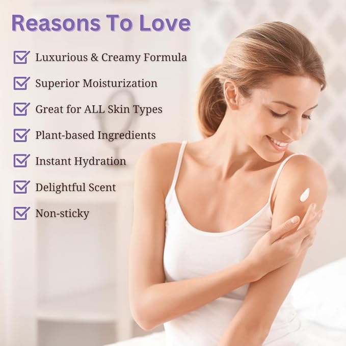 Lavender Body Lotion for Dry Sensitive Skin, Eczema Relief Moisturizer with Aloe Vera, Olive Oil, Ceramides, Vitamin B5 and E, Hand and Body Cream for Women and Men, 8oz