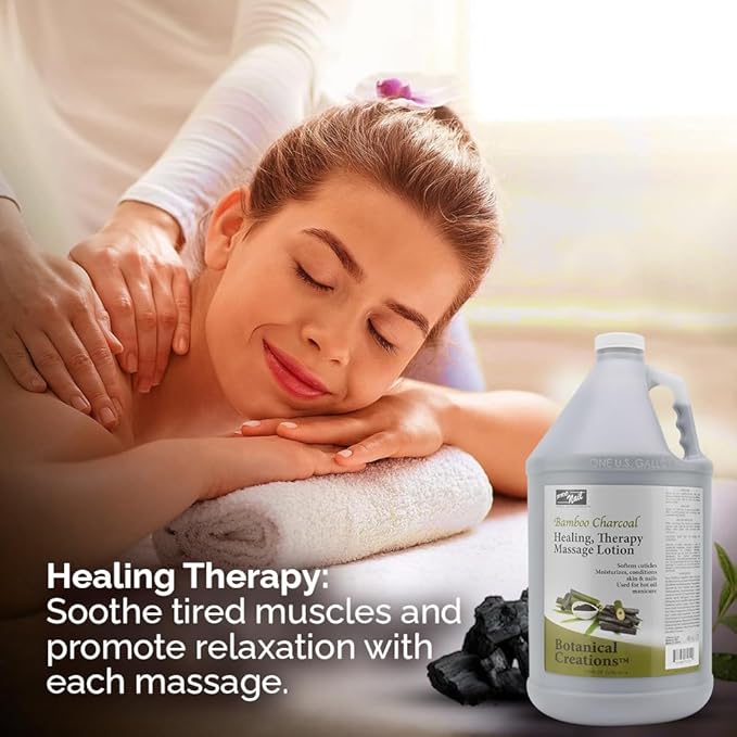 PRO NAIL - Healing Therapy Massage Lotion - Professional Pedicure, Body and Hot Oil Manicure, Infused with Natural Oils, Vitamins, Panthenol and Amino Acids (Bamboo Charcoal, 1 Gallon)