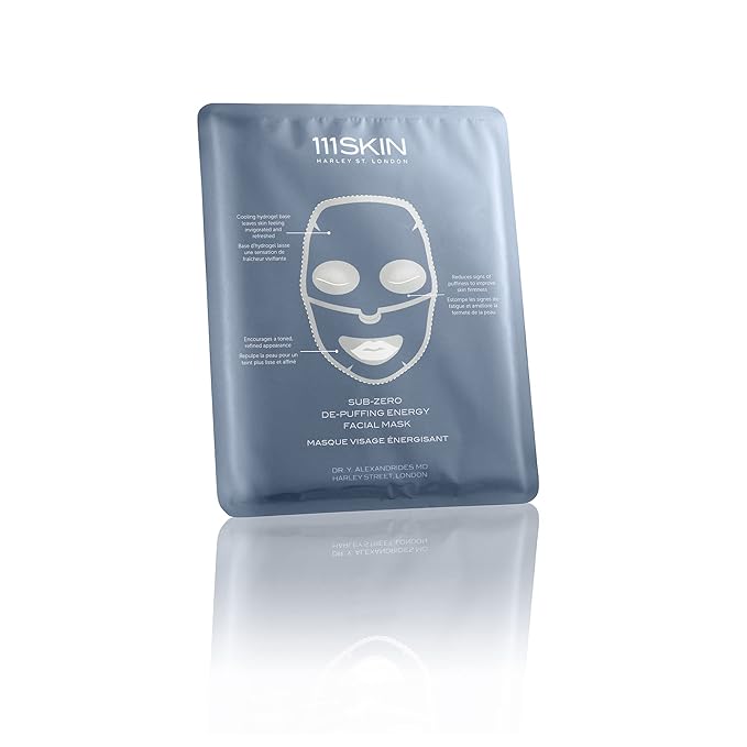 111SKIN Cryo De-Puffing Energy Facial Mask - Fragrance Free - Tighten, De-Puff & Refresh - Peptides & Caffeine - Set of 5 (1 oz each) - Depuffing Face Mask