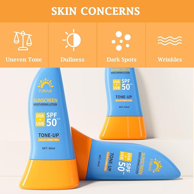 FUNAN Face Sunscreen SPF 50+,Waterfull Tone-Up Sunscreen Serum,Base lotion Color Correcting,Oil Free & Oxybenzone Free,2.1 Fl Oz