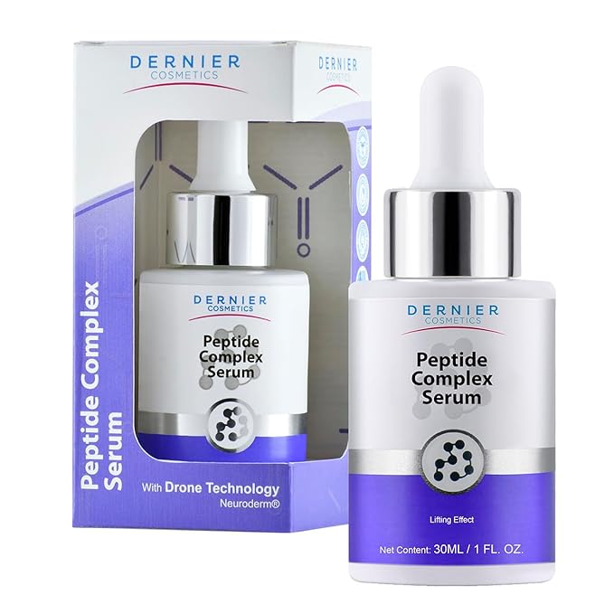 Dernier Peptide Serum for Face 5% - Powerful Multi-Peptide with Hyaluronic Acid Serum Skin Hydrating Brightening Dark Spot Treatment Anti-Aging Reduces Fine Lines & Wrinkles Antioxidant Glow (1 fl oz)