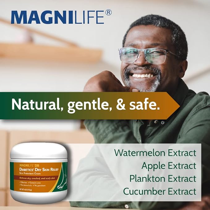 MagniLife DB Diabetics’ Foot Cream for Dry, Cracked & Scaly Skin, 4 oz, Dry Skin Relief, Intense Moisturizing Cream Relieves Rough Heels, Chafed Skin, Unscented, No Petroleum or Mineral Oil