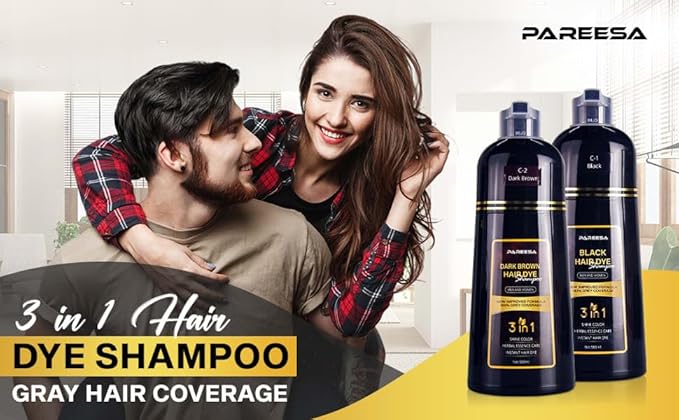 Hair Dye Shampoo 3 in 1 for Gray Hair Shampoo Para Canas Mujer Hair Color Shampoo for Women & Men - Herbal Ingredients Natural Plant Hair Dye 500ML (Dark Brown)