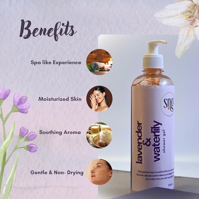 Lavender Body Wash for Women Men 16.9 fl oz – Hydrating Scented Shower Gel with Aloe Vera & Waterlily - Paraben and Cruelty Free