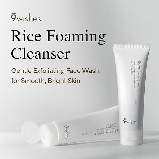 9Wishes Rice Foaming Cleanser - Pore Cleanser with Real Rice Powder for Gentle Exfoliation and Blackhead Removal, Korean Skin Care, 4 fl oz