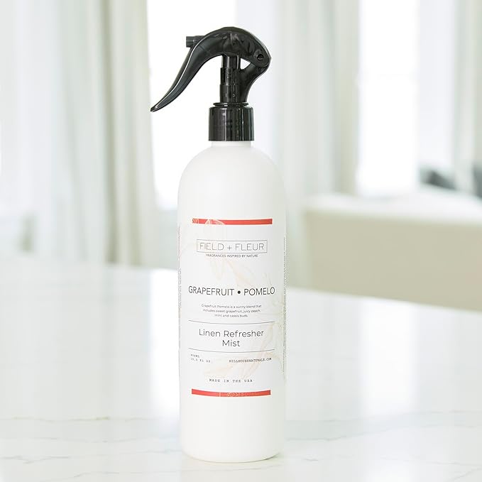 Field + Fleur by Hillhouse Naturals Grapefruit Pomelo Linen Refresher Mist 15.5oz - Fresh Home Fragrance Spray for Bedding, Sofas & Clothes - Sweet Grapefruit, Peach, Mint & Cassis - Made in the USA