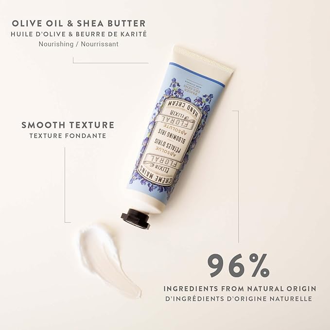 Panier des Sens - Small Hand Cream for Dry Cracked Hands โ Blooming Iris Mini Hand Lotion for Dry Skin - With Shea Butter and Olive Oil - Hand Care 97% Natural Ingredients - Travel Size 1 floz