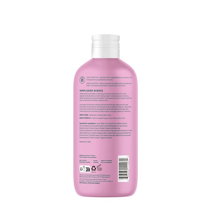 ATTITUDE Body Wash, EWG Verified Shower Gel, Dermatologically Tested, Plant and Mineral-Based, Vegan Personal Care Products, Coconut & Wild Berries, 16 Fl Oz (Pack of 6)