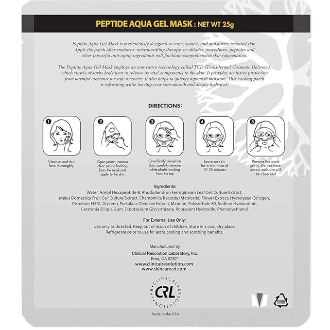 Clinical Resolution Peptide Aqua Gel Mask Instant Hydration, Soothing, Cooling Post-Treatment & Microneedling Relief, 15 Single-Use Masks (3 Boxes, 5 per Box)