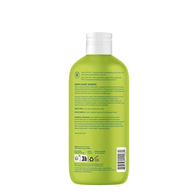ATTITUDE Body Wash, EWG Verified Shower Gel, Dermatologically Tested, Plant and Mineral-Based, Vegan Personal Care Products, Pear & Amber Scent, 16 Fl Oz (Pack of 6)