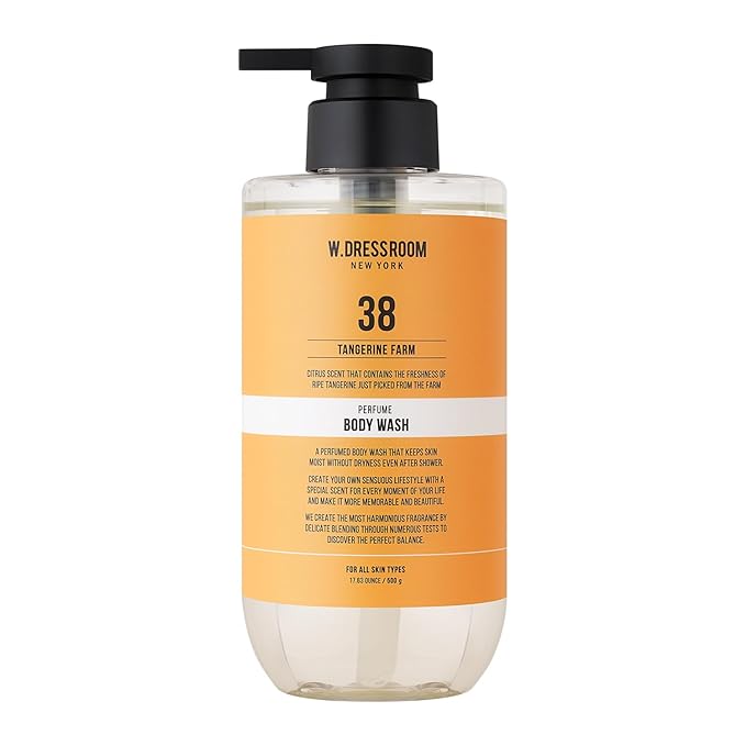 W.Dressroom Perfume Body Wash, Moisturizing Cleanser with Refreshing Scent, Gentle Hydrating Shower Gel, Korean Skincare, No.38 Tangerine Farm, 16.9 fl oz (500 ml)