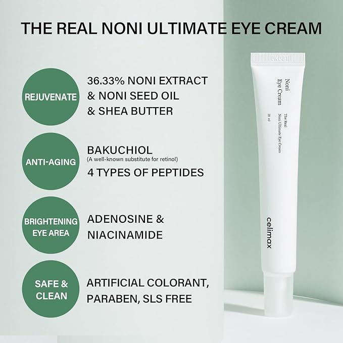 celimax Real Noni Eye Cream | with Noni Extract & Bakuchiol (Retinol), Anti Aging, For Wrinkle, Crows Feet & Under Eye, Dark Circles, Brightening, Hydrating, Sensitive For Skin, 20ml