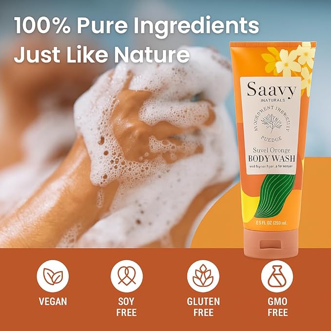 Saavy Naturals Body Wash Sweet Orange Plant-Based Ingredients| Made In USA | Sensitive Skin Body Wash, l Organic & Vegan Formula With Coconut Oil, Shea Butter, And Aloe Vera - 8.5 Fl Oz, 2 Pack