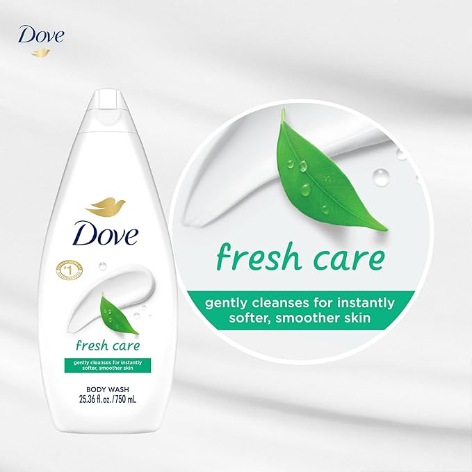 Dove Body Wash, Fresh Care, Value-Size 4-Pack – Soothing Moisturizing Cleanser for Soft Skin, 25.36 Oz Ea