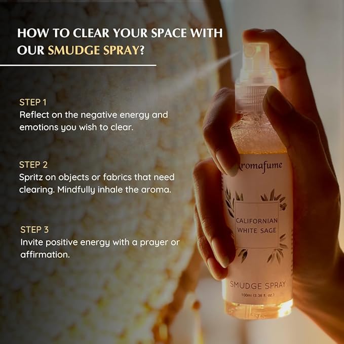 Aromafume White Sage & Palo Santo Smudge Spray 100ml/3.3 oz | Sage Spray for Cleansing Negative Energy & Protection | Non-Toxic | Room Spray for Spiritual Cleansing, Smokeless Sage Smudging