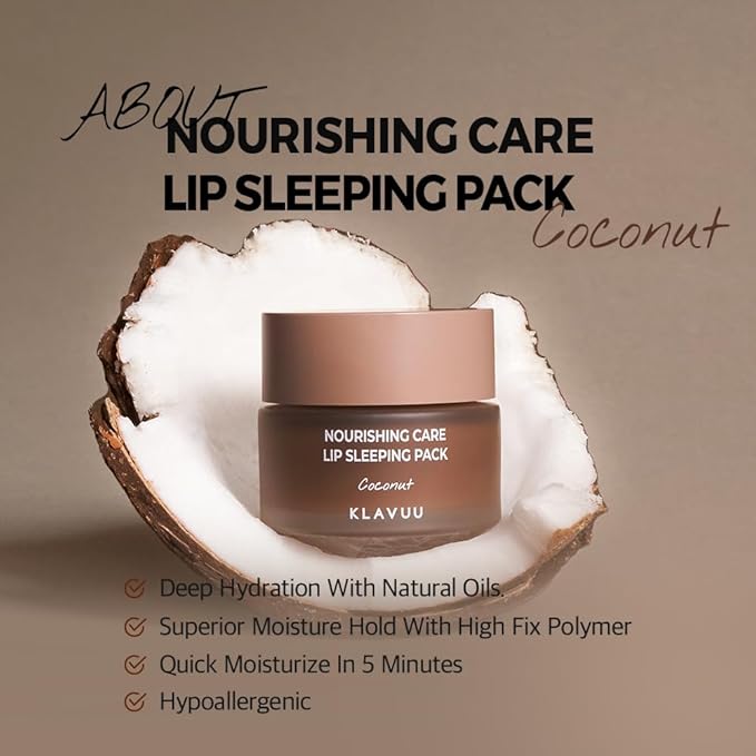 Klavuu Lip Mask Sleeping Pack (0.7oz) – Overnight Deep Hydrating Korean Lip Balm Treatment for Very Dry, Chapped Lips | Lip Lightening & Plumping with Instant Hydration | Gentle Exfoliating (Coconut)