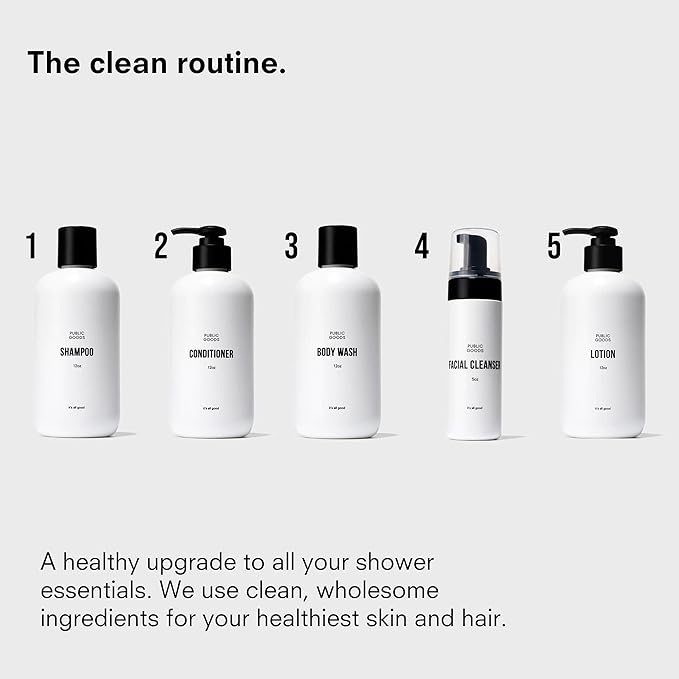 Public Goods Shower Essentials for Men and Women | Natural Shampoo, Conditioner & Body Wash | Made with Organic Essential Oils | Sulfate & Paraben Free | Vegan Friendly | 34 Fl Oz Refill