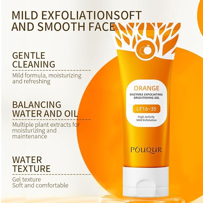 Orange Exfoliating Gel for Face and Body, Exfoliating Cleansing Gel Scrub, Remove Blackheads Moisturize Cleansing, Orange Enzymes Exfoliatings Gels All Types Skin (3PC, 3)