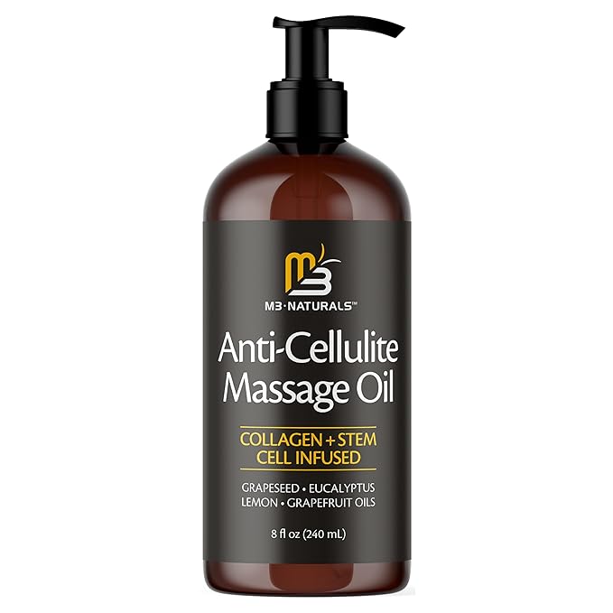 Anti Cellulite Massage Oil and Firm Dry Brush Kit | Collagen & Stem Cell Skin Tightening Kit | Radiant Body Care Kit for Women by M3 Naturals