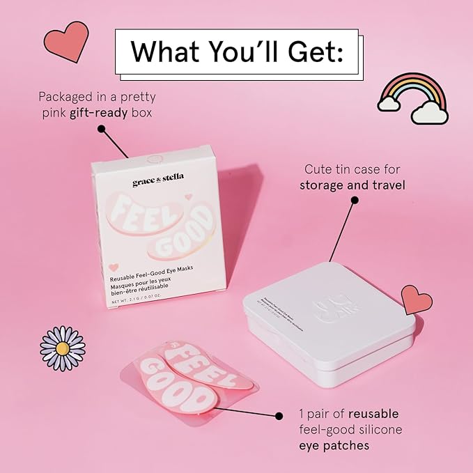 grace & stella Reusable Eye Patches (1 Pair) - Silicone Reusable Under Eye Patches for Dark Circles - Up to 1 Year of Daily Use, With Tin Case - Puffy Eyes Treatment for Women - Vegan Cruelty Free