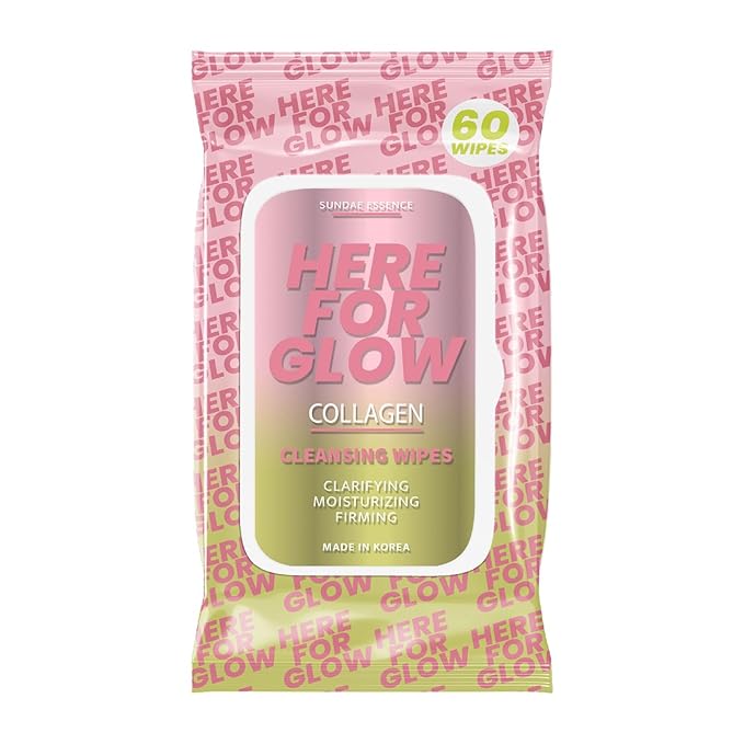 Collagen Facial Wipes - Dermatologist-Tested, Korean Skin Care, Hydrating & Firming Face Wipes for Cleansing & Refreshing - Gentle, Vegan, 95% Natural - 1 Pack