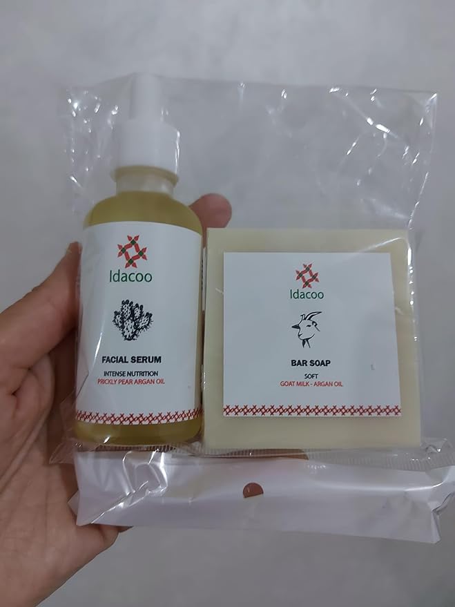 Natural Skincare Set, Goat Milk Argan Oil Bar Soap and Facial Serum with Prickly Pear Oil
