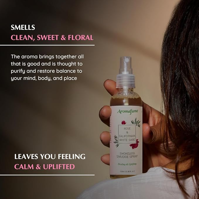 White Sage & Rose Smudge Spray by Aromafume | 100ml/3.3 oz | Sage Spray for Cleansing Negative Energy & Protection | Room Spray for Spiritual Cleansing, Smokeless Sage Smudging