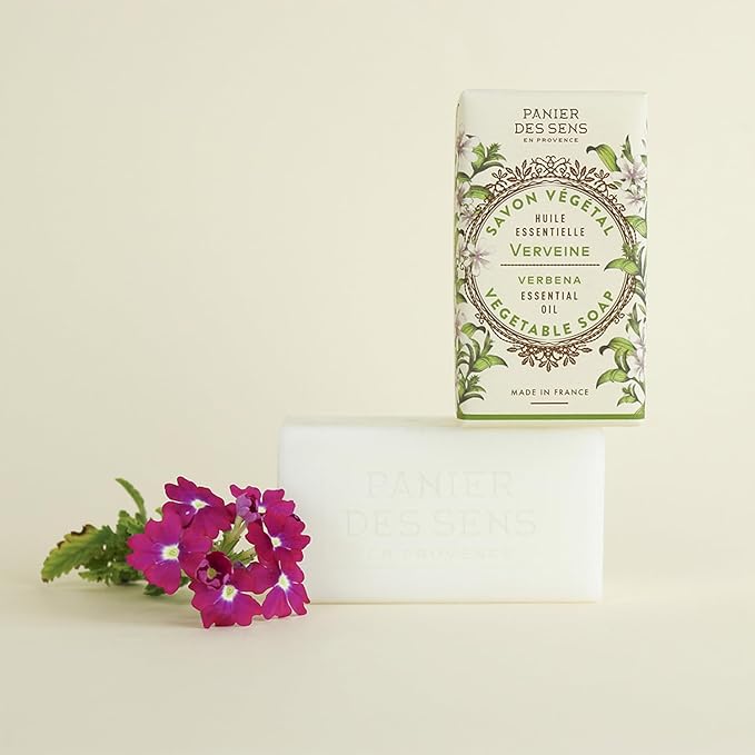 Panier des Sens - Verbena Bar Soap - Moisturizing Gentle Scented Soap Bar - Natural Soap with Sweet Almond - 97% Natural Ingredients Made in France - Vegan Friendly - Body & Hand Soap Bars 2x5.3 oz