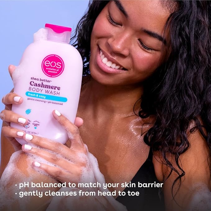 eos Shea Better Cashmere Body Wash, Fresh & Cozy, Moisturizing, pH Balanced Body Wash, Creamy Gel Formula, Paraben & Phthalate Free, Sensitive Skin, 16 fl oz