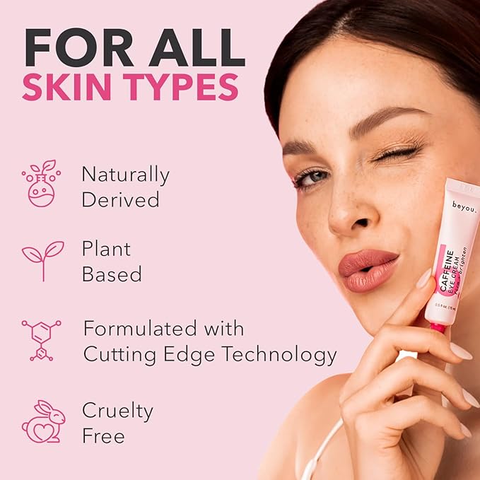 Beyou. Caffeine Eye Cream - K-Beauty Clean Skin Care - Anti-Aging Hydrating Under Eyes Cream with Caffeine and Hyaluronic Acid - Reduces Puffiness, Dark Circles & Fine Lines - Korean Skincare - 0.5 oz