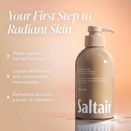 Saltair Body Wash, Santal Bloom 2-Pack. Moisturizing Body Cleanser with Monoi Oil and Cupuacu Butter. Luxury Shower Gel for Women. Vegan, Cruelty-Free Paraben Free. 2x 17oz Pump Bottles