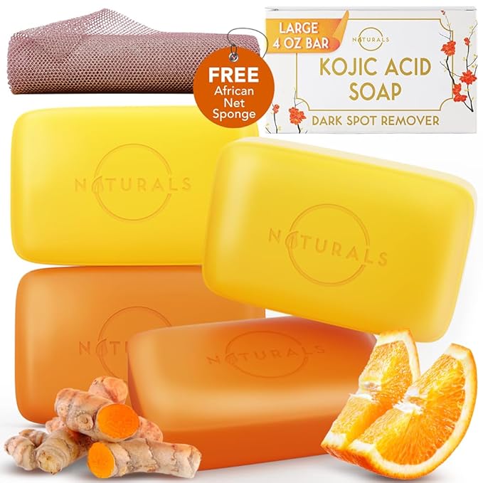 O NATURALS 100% Natural Bar Kojic Acid Soap - Gift Set - Organic Ingredients & Essential Oils - Spa Gifts for Women & Men, Body Wash - 4PC Turmeric