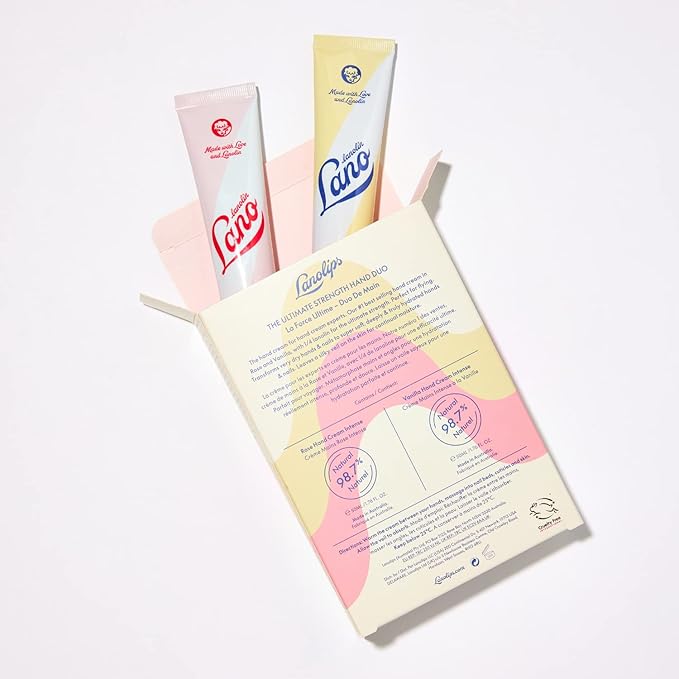 Lanolips Hand Cream Duo - Rose & Vanilla - Hydrating & Moisturizing Hand Cream for Dry Skin, Cracked Skin, Hands and Cuticles (2 x 1.69 oz)
