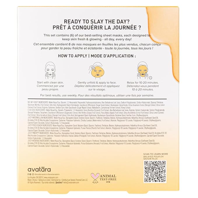 Avatara Get up & Slay 6-Pack Sheet Mask Set, Beauty and Skincare Face Masks Collection | Natural Extracts, Hydrating Skin Care Set | All Skin Types | Packaging May Vary