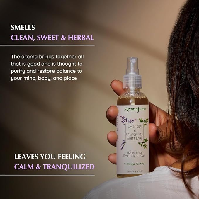 White Sage & Lavender Smudge Spray by Aromafume | 100ml/3.3 oz | Sage Spray for Cleansing Negative Energy & Protection | Non-Toxic | Room Spray for Spiritual Cleansing, Smokeless Sage Smudging