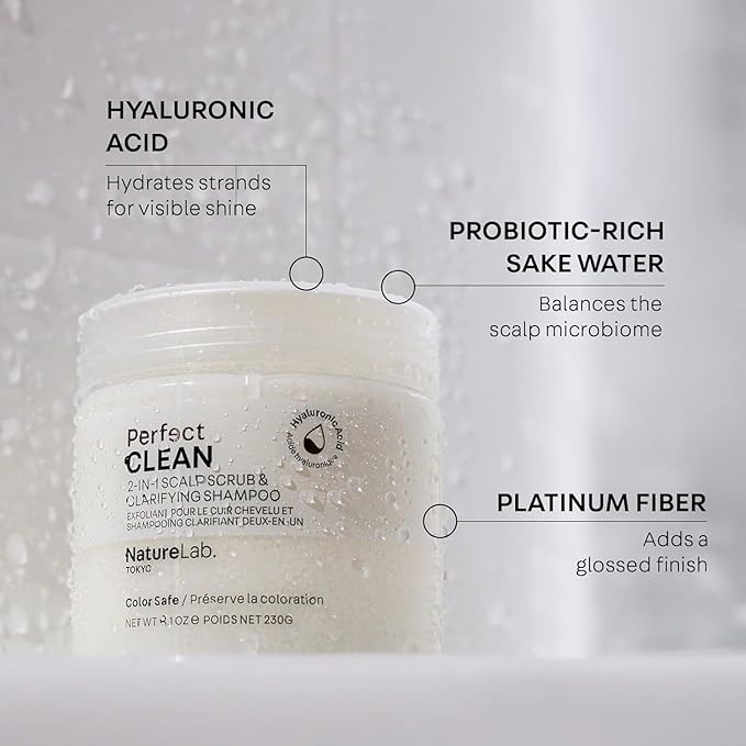 NatureLab.TOKYO Perfect Clean Clarifying Scalp Scrub 2-in-1 Shampoo and Scalp Scrub Hair Treatment (8.1 oz) & Perfect Clean Scalp Balancing Sake Rinse (7 oz)