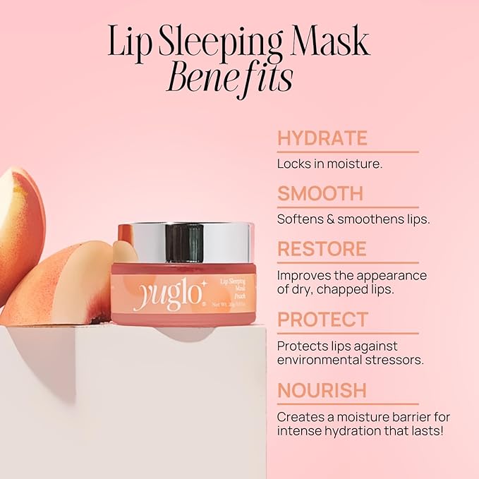 YUGLO Lip Sleeping Mask | Peach Flavor | Hydrating & Soothing Lip Treatment for β¨Dry, Chapped Lips | Plumps & Moisturizes | Overnight Lip Repair