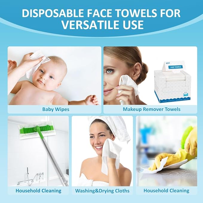 HOMEXCEL Face Towels, 100 Count (2 Box) Disposable Face Towelettes, Biodegradable Makeup Remover Dry Wipes, Super Soft Clean Facial Towels Wash Cloth for Sensitive Skin