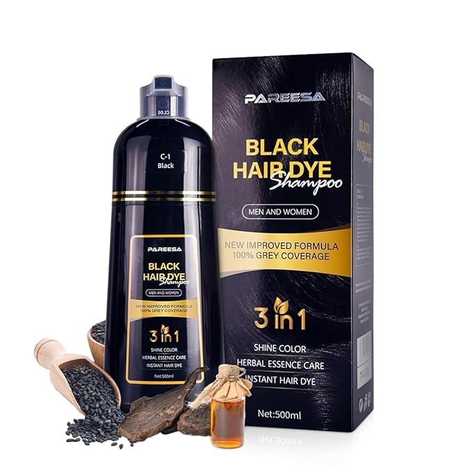 Hair Dye Shampoo 3 in 1 for Gray Hair Shampoo Para Canas Mujer Hair Color Shampoo for Women & Men - Herbal Ingredients Natural Plant Hair Dye 500ML (Black)